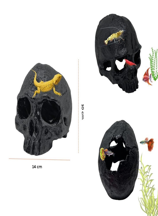 Odebyata Aquarium Terrarium Skull Decor, Reptile Hide House Shelter Cave for Geckos Spider Lizard Snake, Fish Tank Hide Cave House Hideouts Stones for Small Fish Shrimp Betta Crab Guppy Cichlids (Black) - Image 2